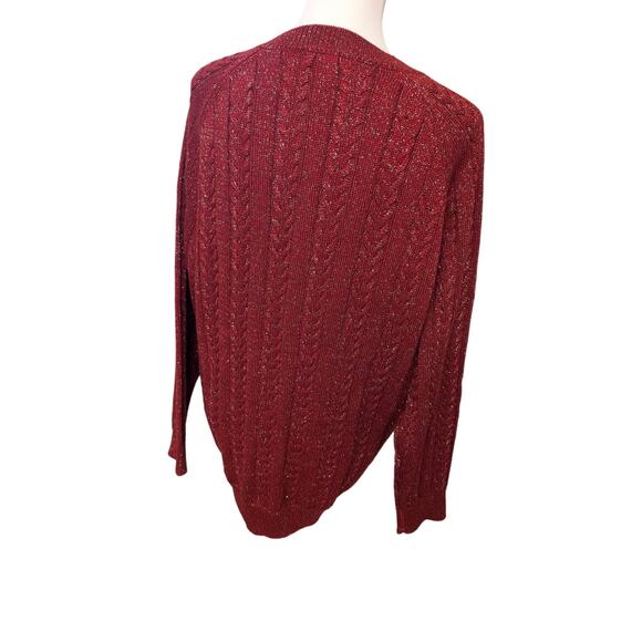 Athleta Long Sleeve Crossroads Crew Red Sparkle Cable Knit Sweater Size M Wool - Picture 3 of 5